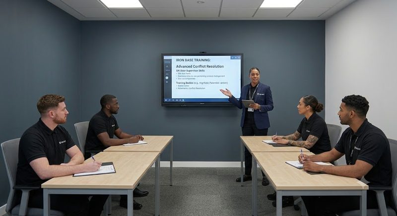 Security training course in progress, students in a classroom setting